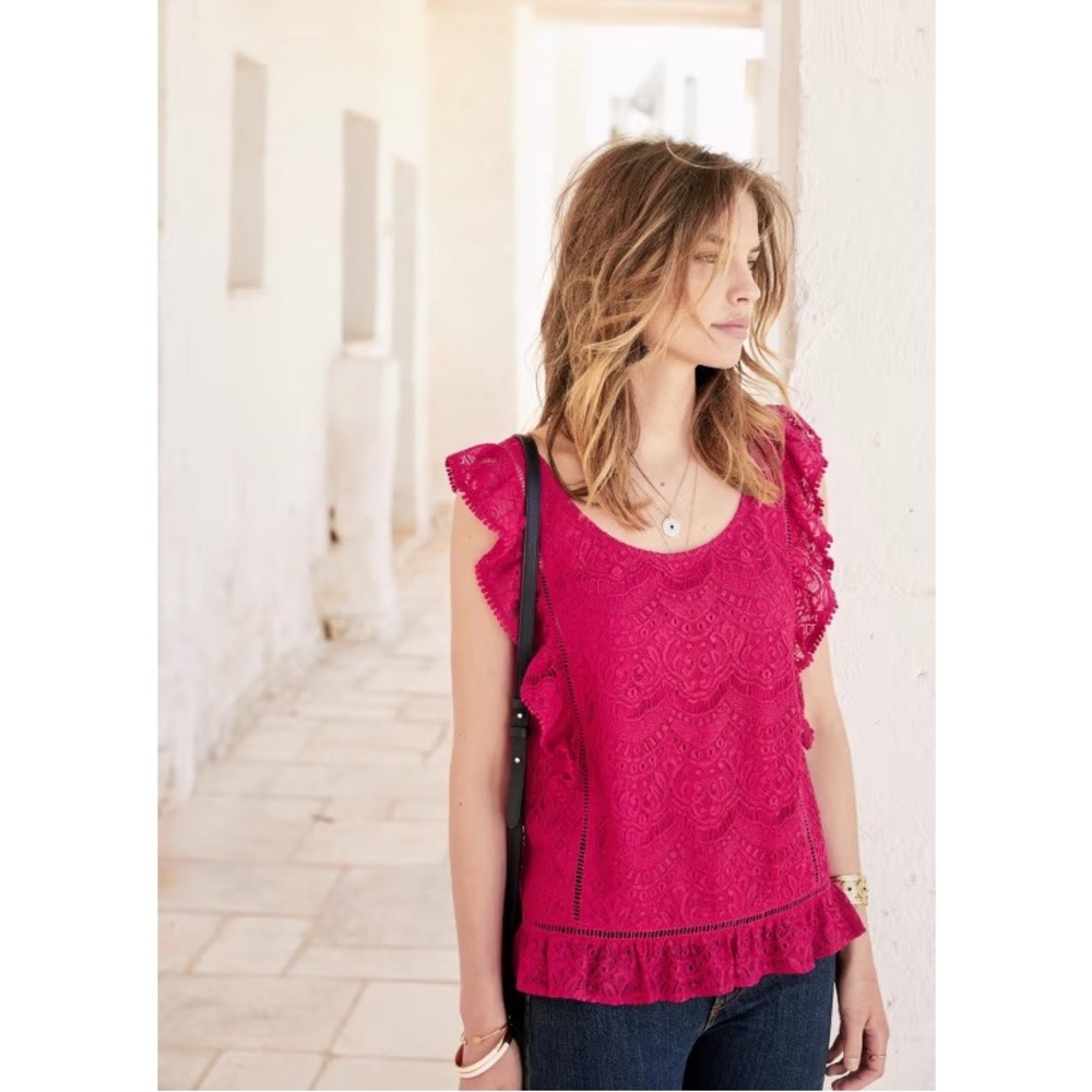 Sezane Clothilde Lace Ruffle Blouse in Framboise